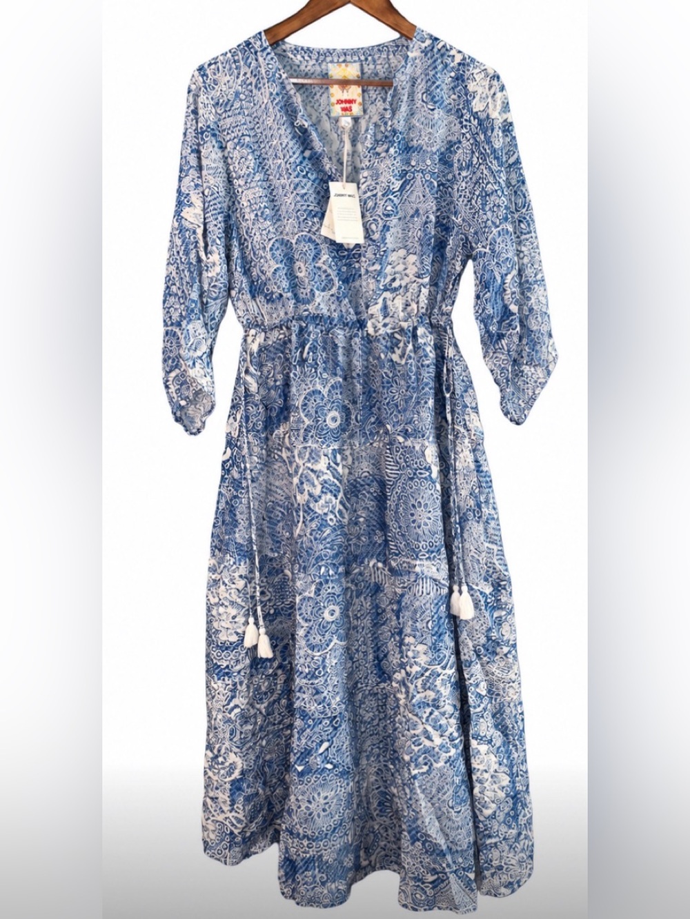 NWT Johnny Was Blue & White “Denim Print” Maxi Dress – Size Large